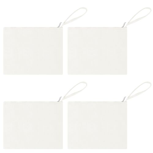 Large White Cotton Lined Zip Pouch Bag w/ Wristlet - 10-3/4" x 8" Thumbnail