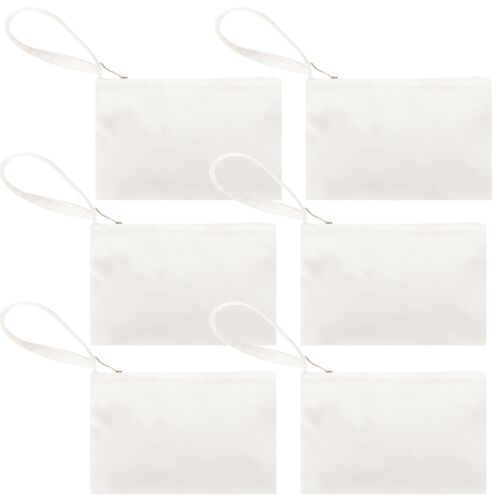 Small White Cotton Lined Zip Pouch Bag w/ Wristlet - 7" x 4 3/4" Thumbnail