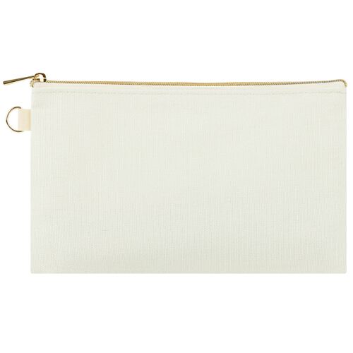 Natural Canvas Pouch Bag with Gold Zipper and Key Ring- 7-3/4" x 4-1/2" Thumbnail